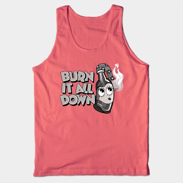 Retro Cartoon Molotov Cocktail Girl "Burn It All Down" Tank Top by CTKR Studio